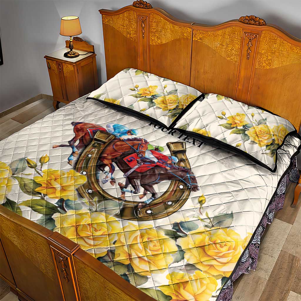 Melbourne Horse Racing Personalised Quilt Bed Set Australian Horse With Yellow Roses