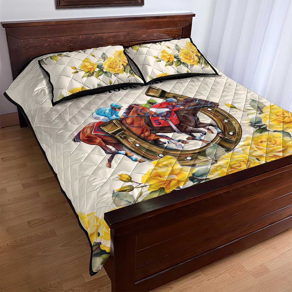 Melbourne Horse Racing Personalised Quilt Bed Set Australian Horse With Yellow Roses