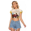 Melbourne Horse Racing Personalised Raglan Cropped T Shirt Australian Horse With Yellow Roses