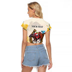 Melbourne Horse Racing Personalised Raglan Cropped T Shirt Australian Horse With Yellow Roses