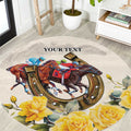 Melbourne Horse Racing Personalised Round Carpet Australian Horse With Yellow Roses