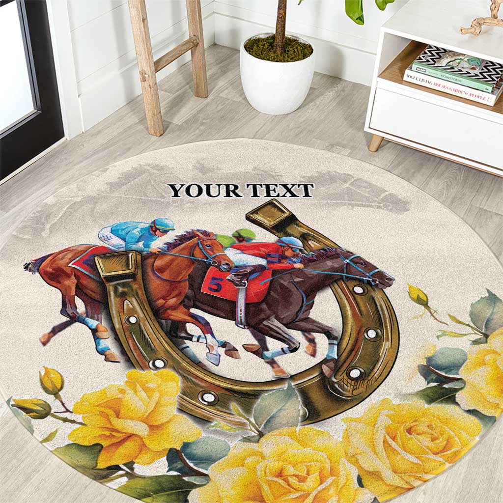 Melbourne Horse Racing Personalised Round Carpet Australian Horse With Yellow Roses