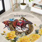 Melbourne Horse Racing Personalised Round Carpet Australian Horse With Yellow Roses
