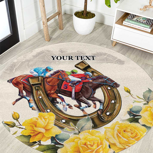 Melbourne Horse Racing Personalised Round Carpet Australian Horse With Yellow Roses
