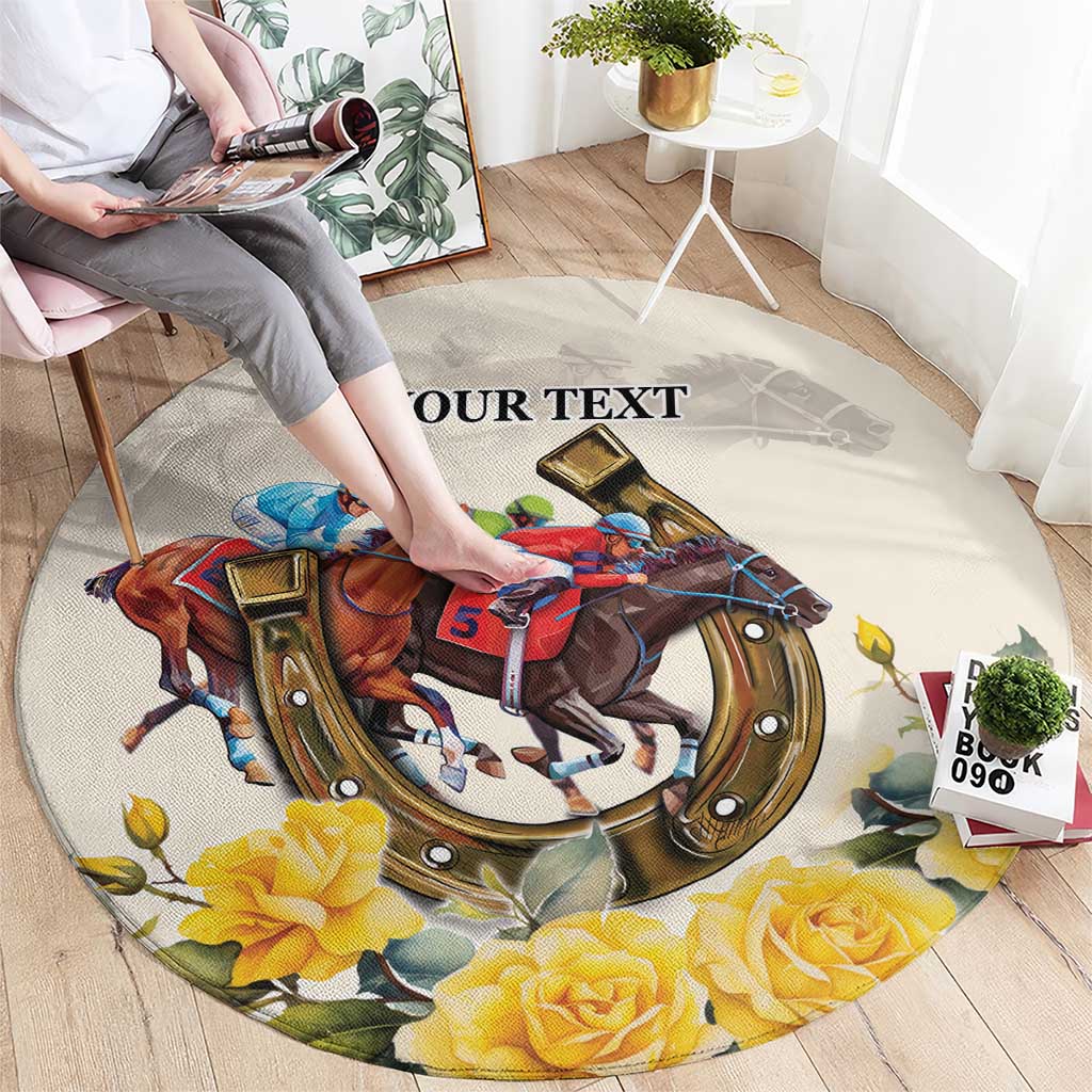 Melbourne Horse Racing Personalised Round Carpet Australian Horse With Yellow Roses