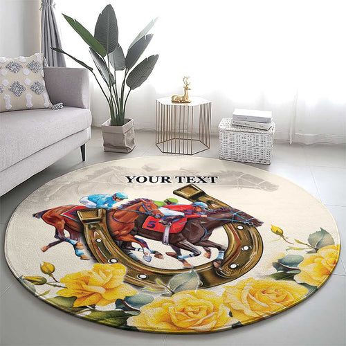 Melbourne Horse Racing Personalised Round Carpet Australian Horse With Yellow Roses