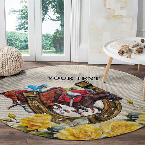 Melbourne Horse Racing Personalised Round Carpet Australian Horse With Yellow Roses