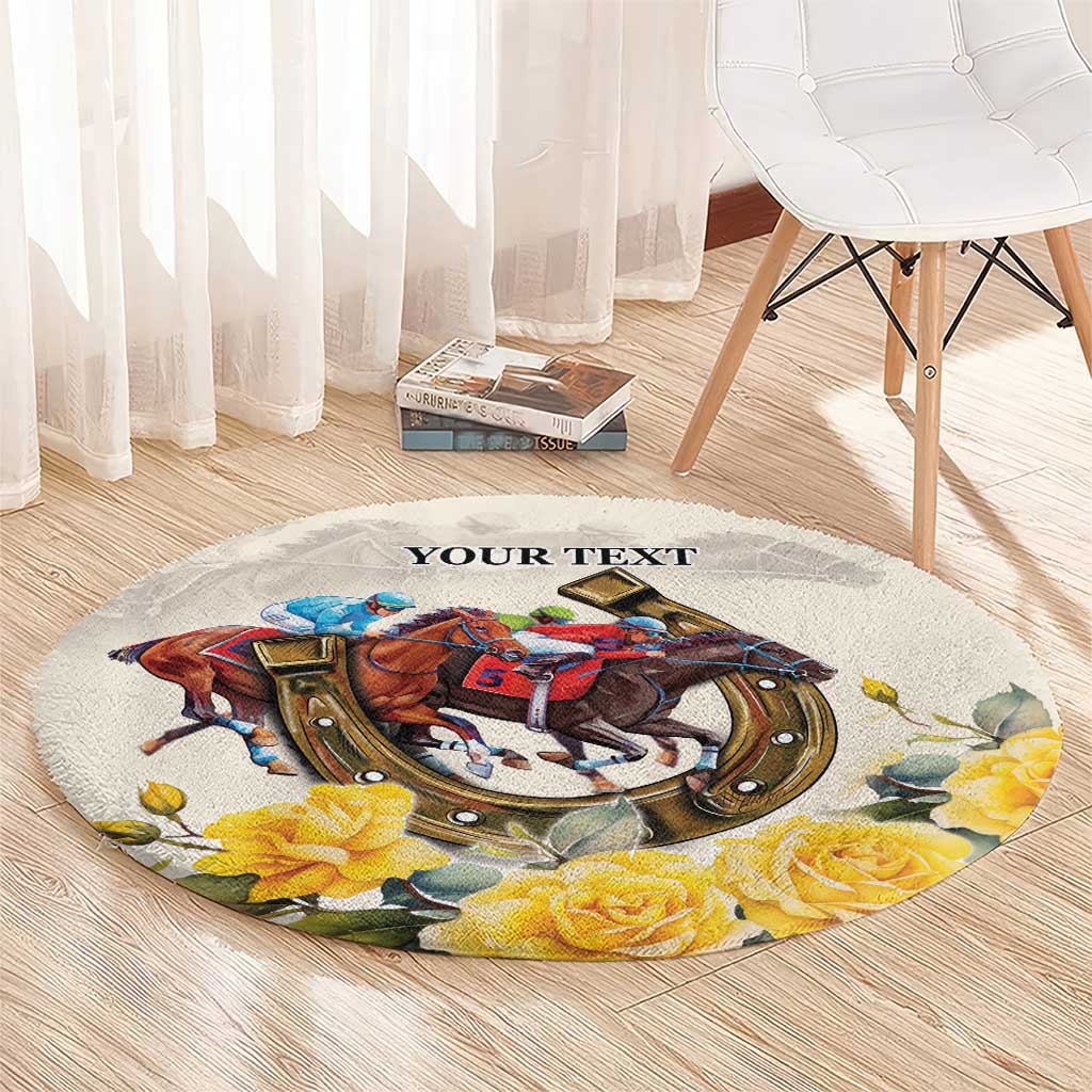 Melbourne Horse Racing Personalised Round Carpet Australian Horse With Yellow Roses