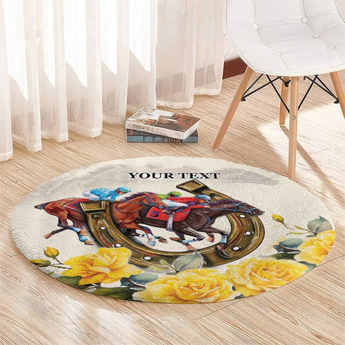 Melbourne Horse Racing Personalised Round Carpet Australian Horse With Yellow Roses