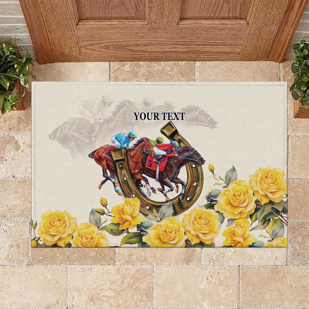 Melbourne Horse Racing Personalised Rubber Doormat Australian Horse With Yellow Roses