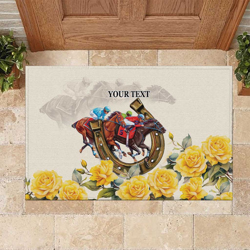 Melbourne Horse Racing Personalised Rubber Doormat Australian Horse With Yellow Roses