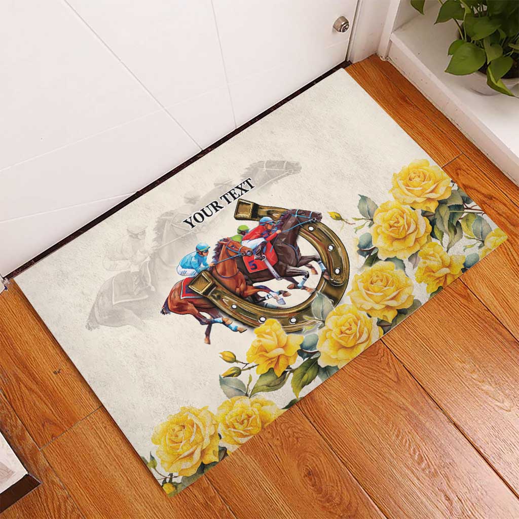 Melbourne Horse Racing Personalised Rubber Doormat Australian Horse With Yellow Roses