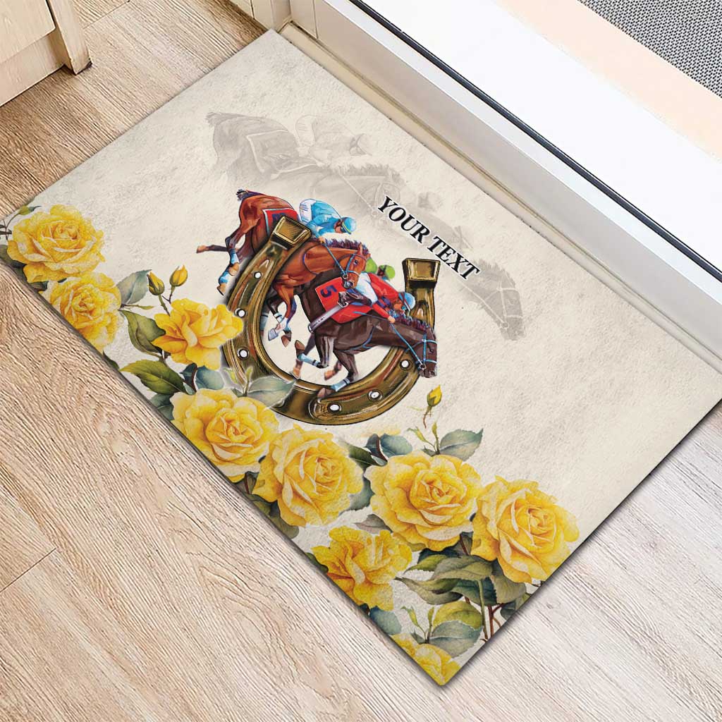 Melbourne Horse Racing Personalised Rubber Doormat Australian Horse With Yellow Roses