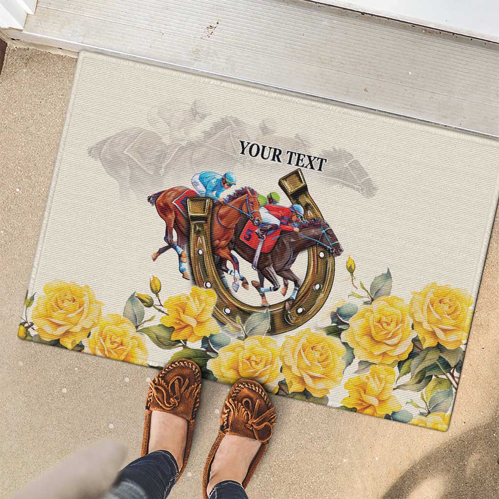 Melbourne Horse Racing Personalised Rubber Doormat Australian Horse With Yellow Roses