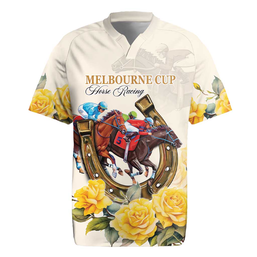 Melbourne Horse Racing Personalised Rugby Jersey Australian Horse With Yellow Roses