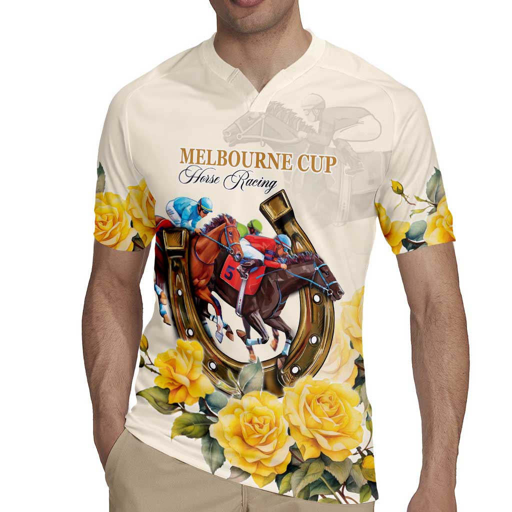 Melbourne Horse Racing Personalised Rugby Jersey Australian Horse With Yellow Roses