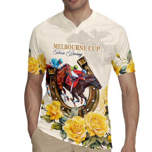 Melbourne Horse Racing Personalised Rugby Jersey Australian Horse With Yellow Roses