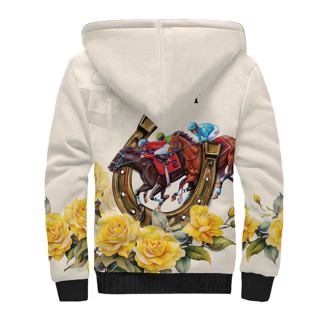Melbourne Horse Racing Personalised Sherpa Hoodie Australian Horse With Yellow Roses