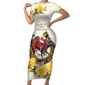 Melbourne Horse Racing Personalised Short Sleeve Bodycon Dress Australian Horse With Yellow Roses