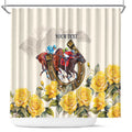 Melbourne Horse Racing Personalised Shower Curtain Australian Horse With Yellow Roses