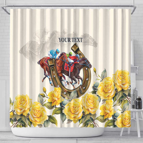 Melbourne Horse Racing Personalised Shower Curtain Australian Horse With Yellow Roses