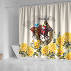 Melbourne Horse Racing Personalised Shower Curtain Australian Horse With Yellow Roses