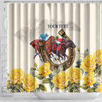 Melbourne Horse Racing Personalised Shower Curtain Australian Horse With Yellow Roses