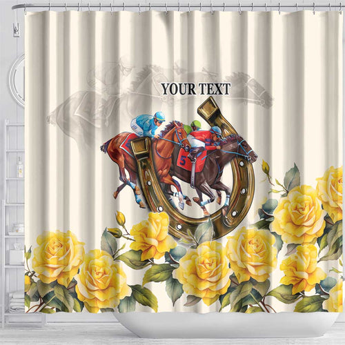 Melbourne Horse Racing Personalised Shower Curtain Australian Horse With Yellow Roses
