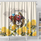 Melbourne Horse Racing Personalised Shower Curtain Australian Horse With Yellow Roses