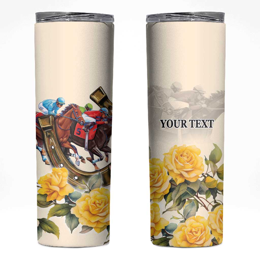 Melbourne Horse Racing Personalised Skinny Tumbler Australian Horse With Yellow Roses