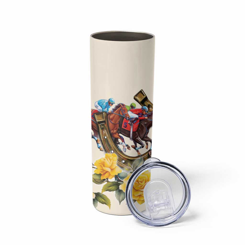Melbourne Horse Racing Personalised Skinny Tumbler Australian Horse With Yellow Roses