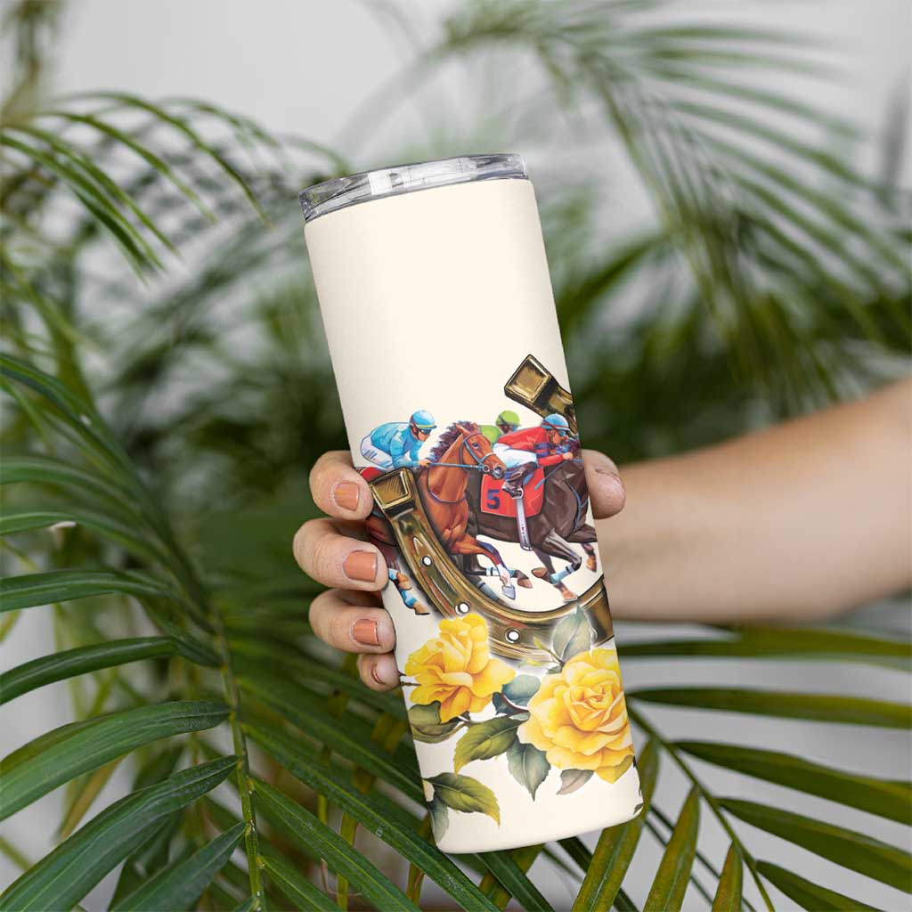 Melbourne Horse Racing Personalised Skinny Tumbler Australian Horse With Yellow Roses