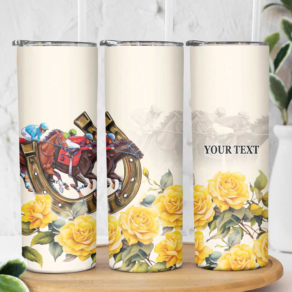 Melbourne Horse Racing Personalised Skinny Tumbler Australian Horse With Yellow Roses