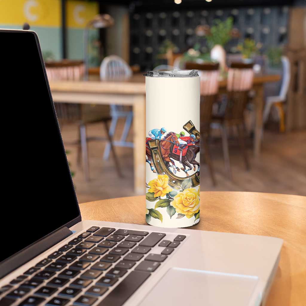 Melbourne Horse Racing Personalised Skinny Tumbler Australian Horse With Yellow Roses