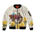 Melbourne Horse Racing Personalised Sleeve Zip Bomber Jacket Australian Horse With Yellow Roses