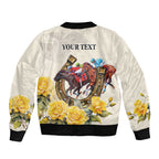 Melbourne Horse Racing Personalised Sleeve Zip Bomber Jacket Australian Horse With Yellow Roses