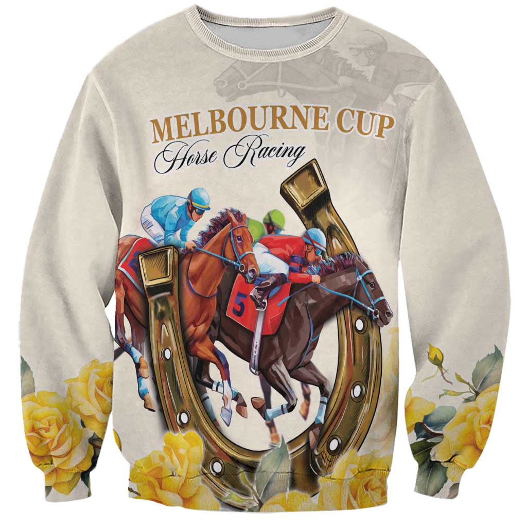 Melbourne Horse Racing Personalised Sweatshirt Australian Horse With Yellow Roses
