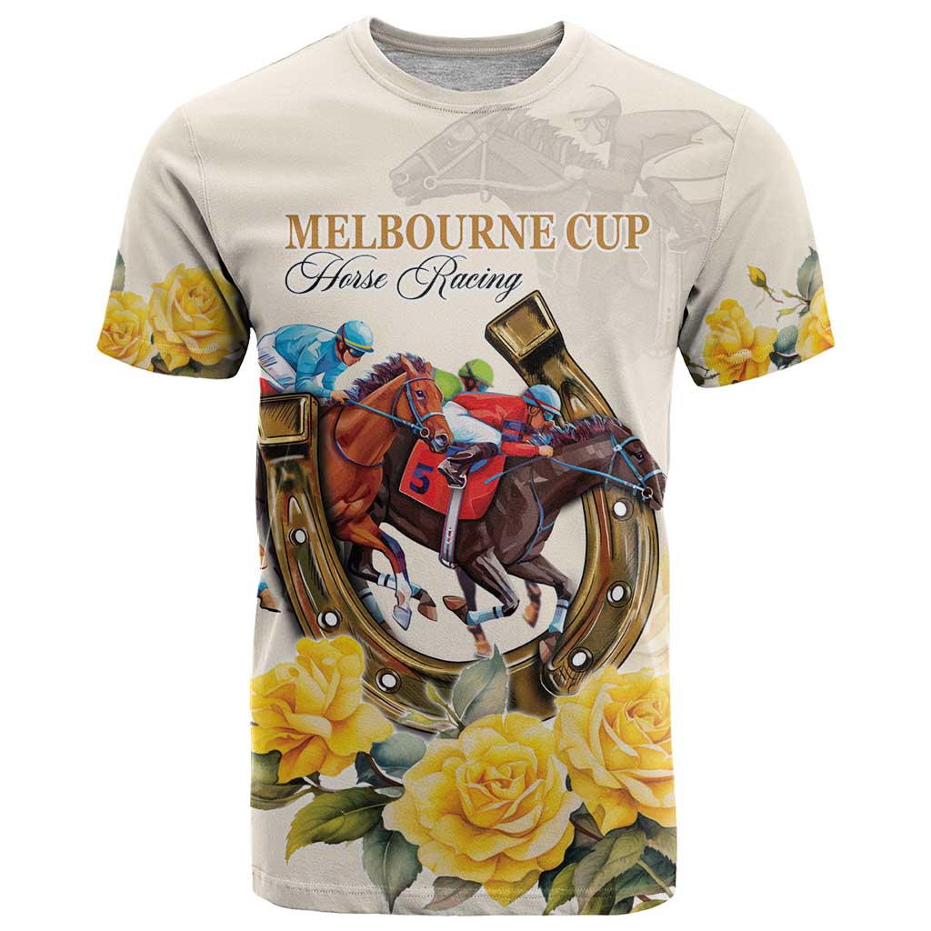 Melbourne Horse Racing Personalised T Shirt Australian Horse With Yellow Roses