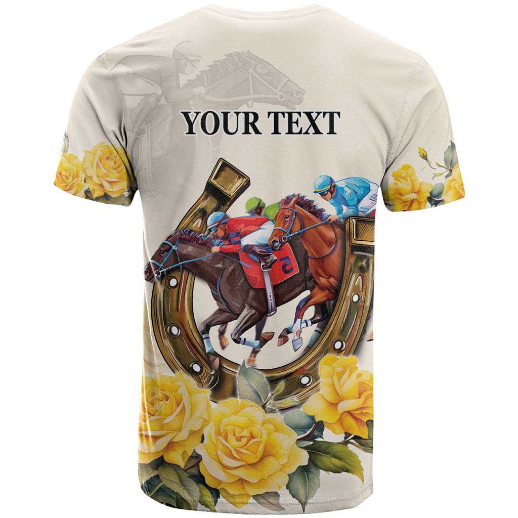 Melbourne Horse Racing Personalised T Shirt Australian Horse With Yellow Roses