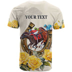 Melbourne Horse Racing Personalised T Shirt Australian Horse With Yellow Roses
