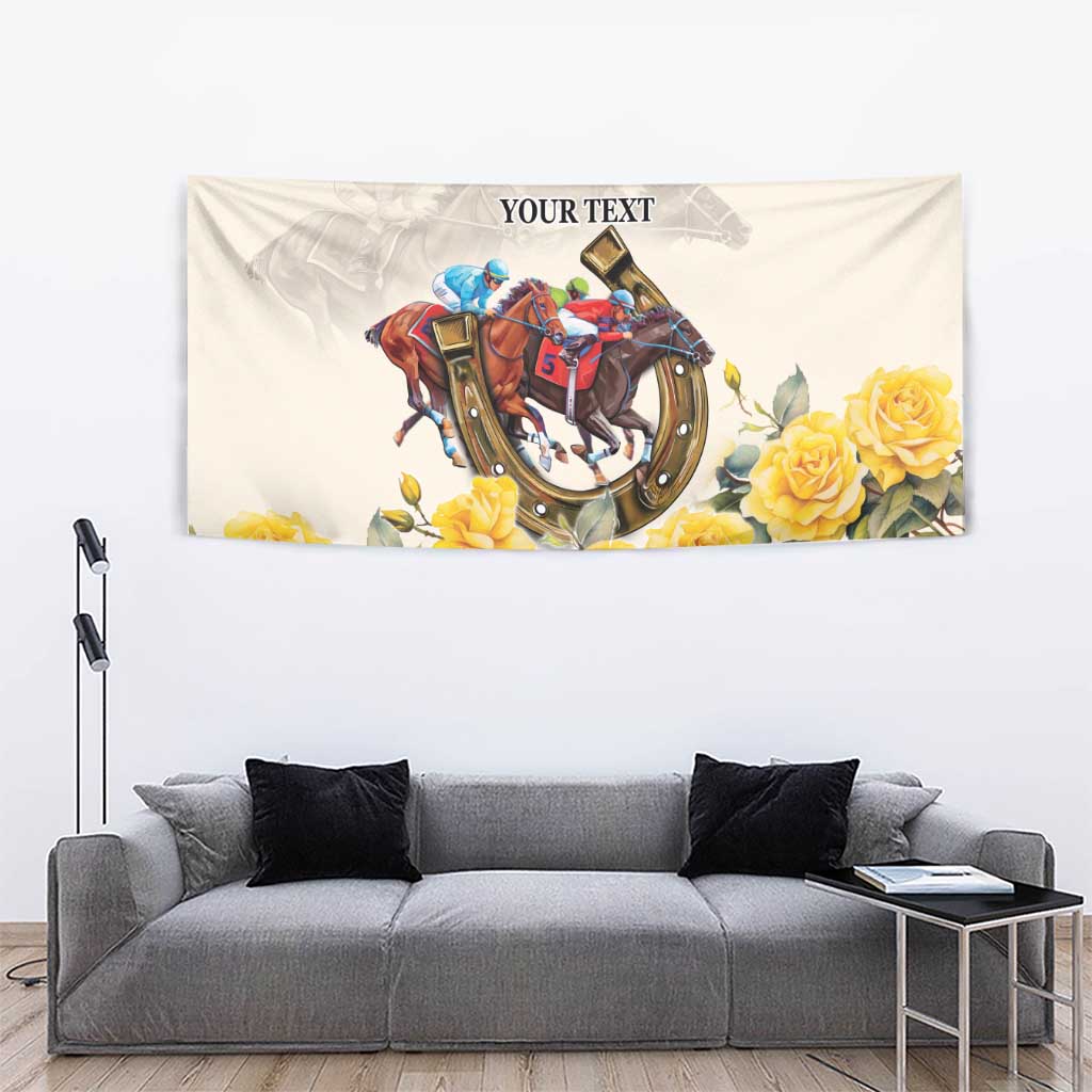 Melbourne Horse Racing Personalised Tapestry Australian Horse With Yellow Roses