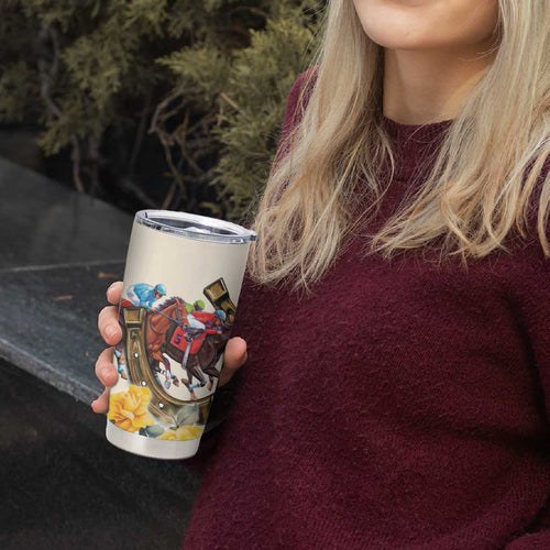 Melbourne Horse Racing Personalised Tumbler Cup Australian Horse With Yellow Roses