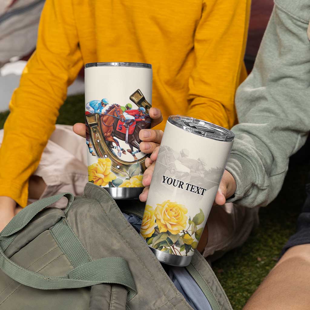 Melbourne Horse Racing Personalised Tumbler Cup Australian Horse With Yellow Roses