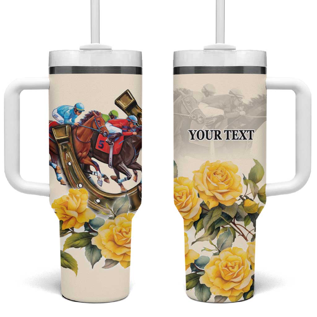 Melbourne Horse Racing Personalised Tumbler With Handle Australian Horse With Yellow Roses