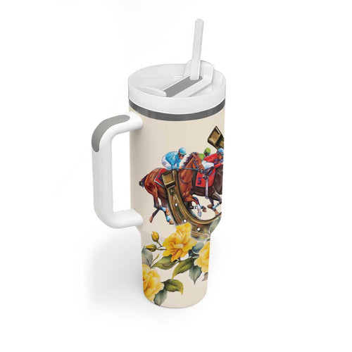 Melbourne Horse Racing Personalised Tumbler With Handle Australian Horse With Yellow Roses