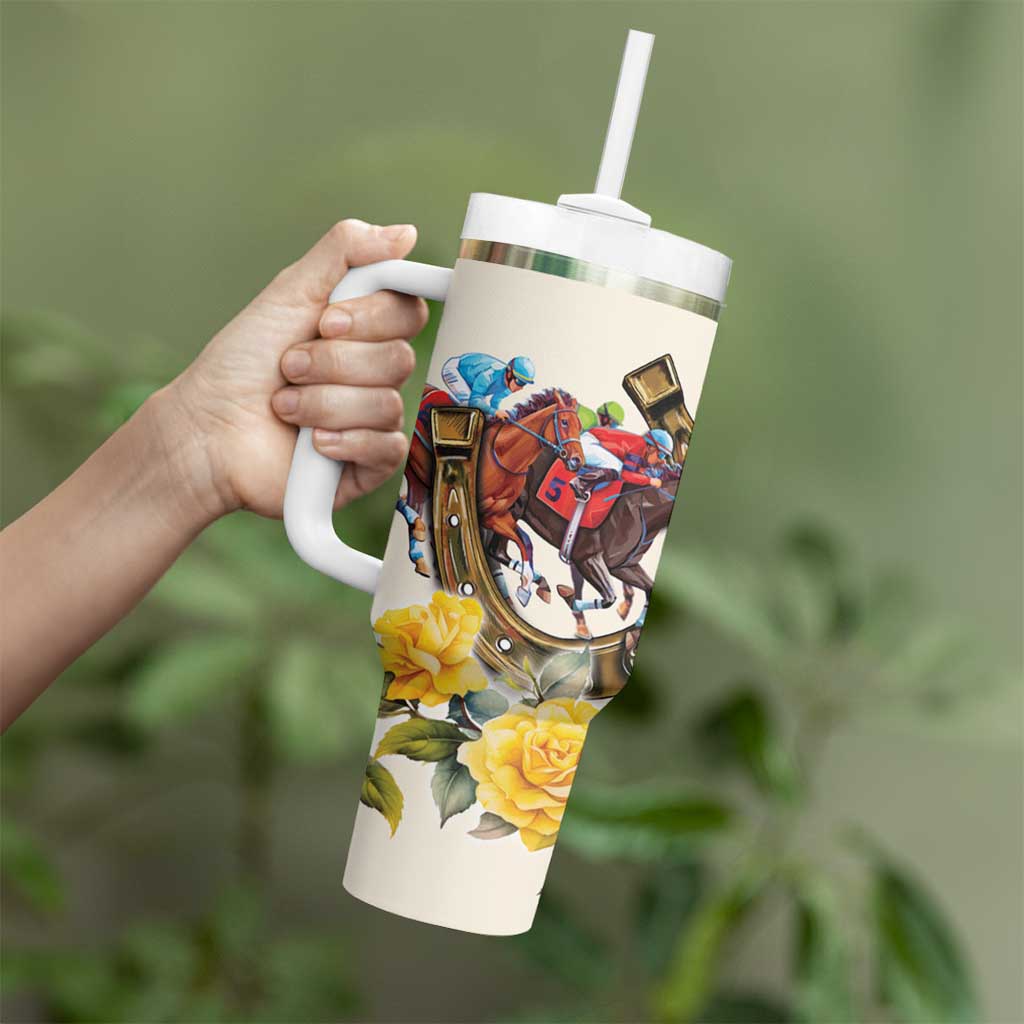 Melbourne Horse Racing Personalised Tumbler With Handle Australian Horse With Yellow Roses