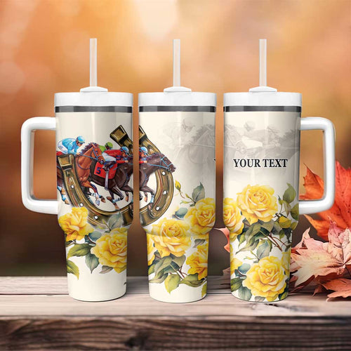 Melbourne Horse Racing Personalised Tumbler With Handle Australian Horse With Yellow Roses