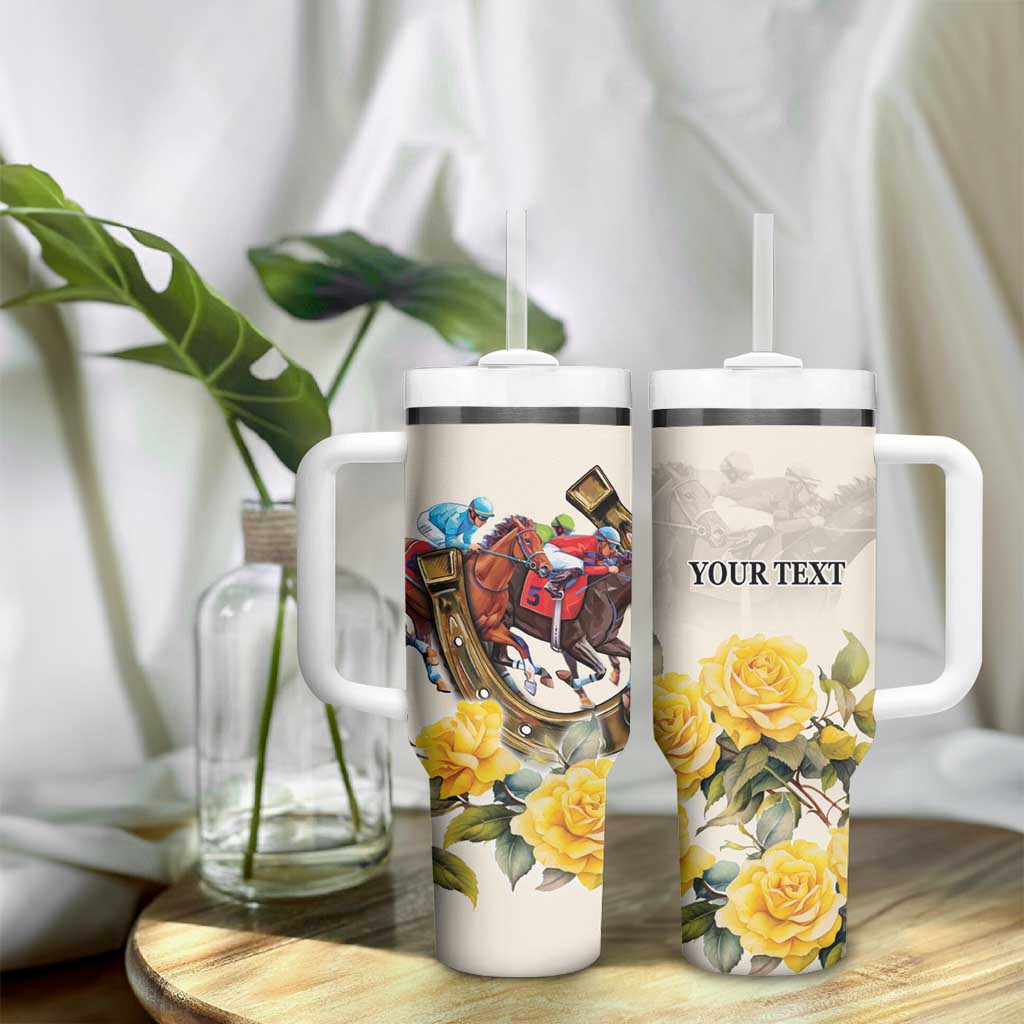 Melbourne Horse Racing Personalised Tumbler With Handle Australian Horse With Yellow Roses