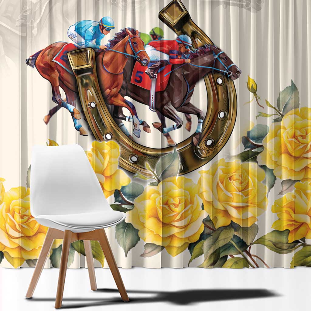 Melbourne Horse Racing Personalised Window Curtain Australian Horse With Yellow Roses