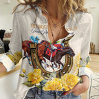 Melbourne Horse Racing Personalised Women Casual Shirt Australian Horse With Yellow Roses
